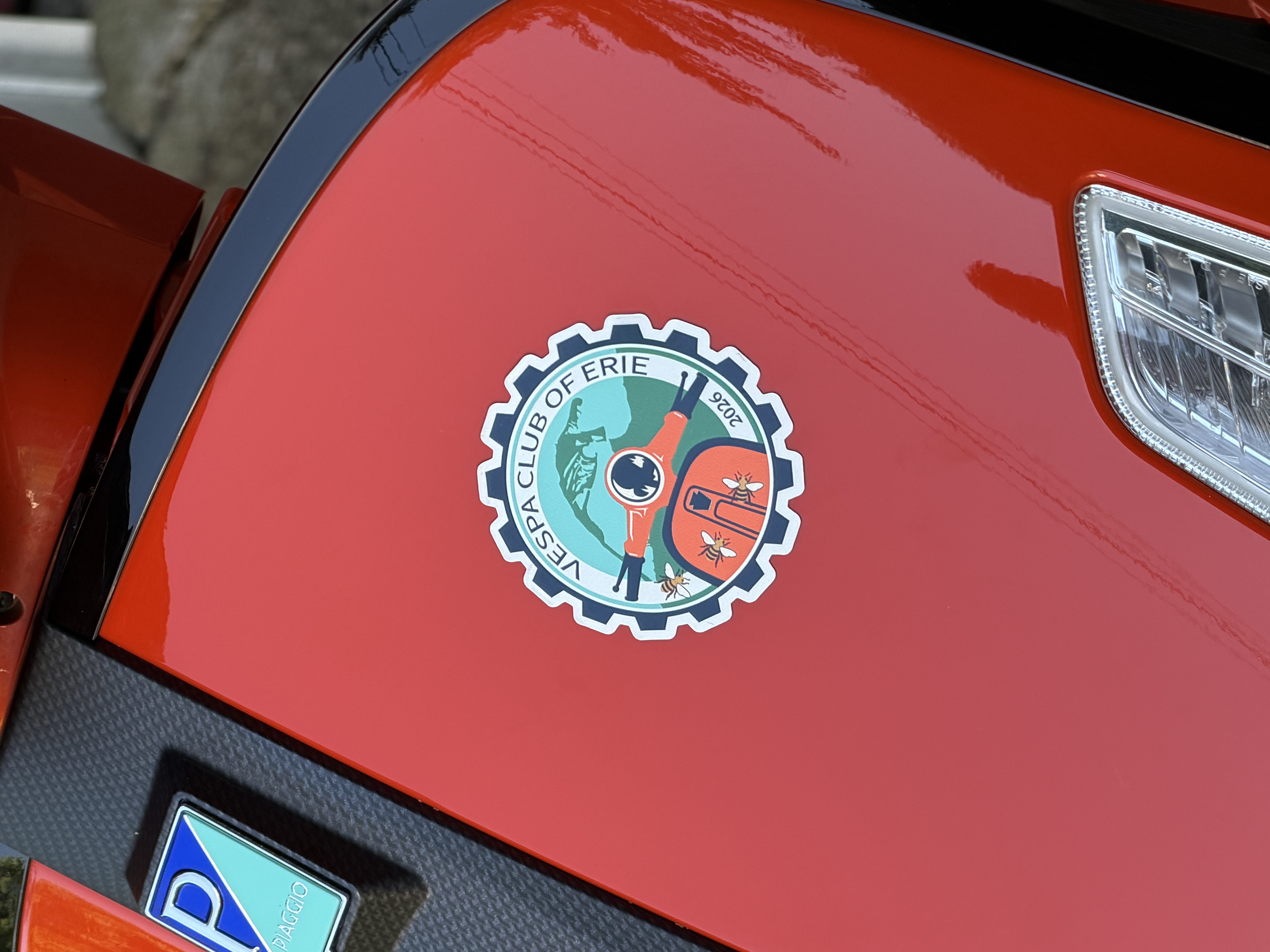 Vespa Club of Erie gadget sticker on a Vespa